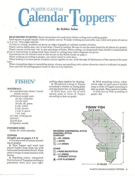 Plastic Craft Calendar Toppers Free Patterns