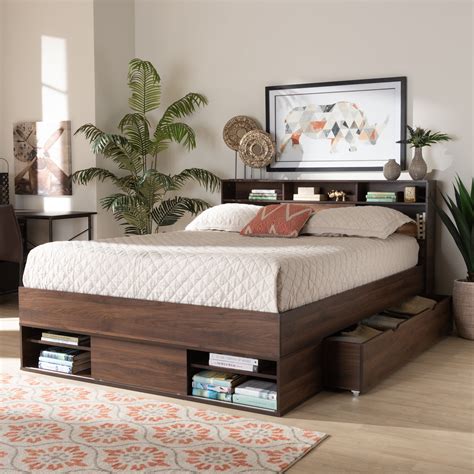 Baxton Studio Regina Modern Rustic Ash Walnut Brown Finished Wood Full Size Platform Storage Bed