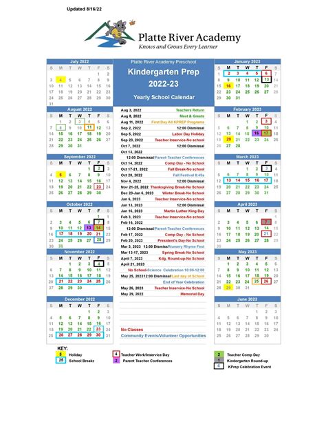 Platte River Academy Calendar