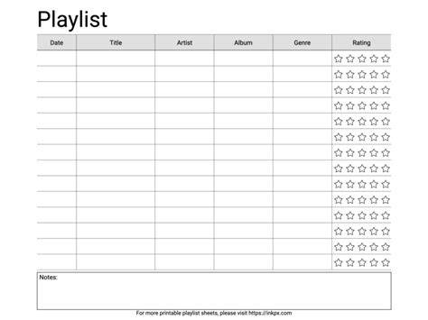 Playlist Printable