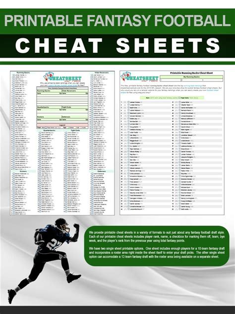 Playoff Fantasy Football Cheat Sheet Printable