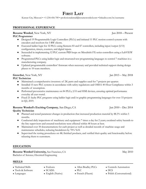 Plc Programmer Resume