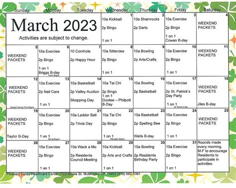 Pleasant Valley Calendar