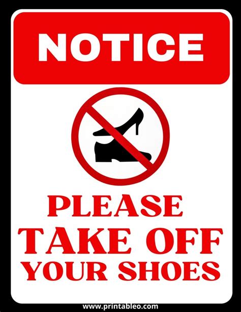 Please Remove Your Shoes Sign Printable