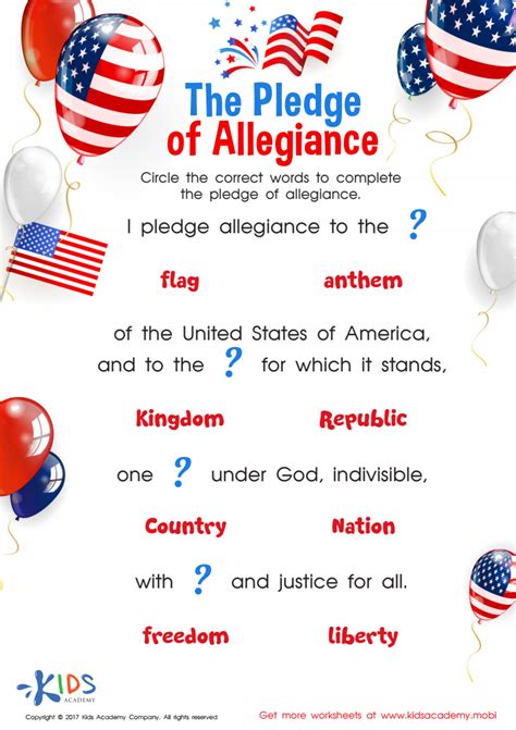 Pledge Of Allegiance Worksheet
