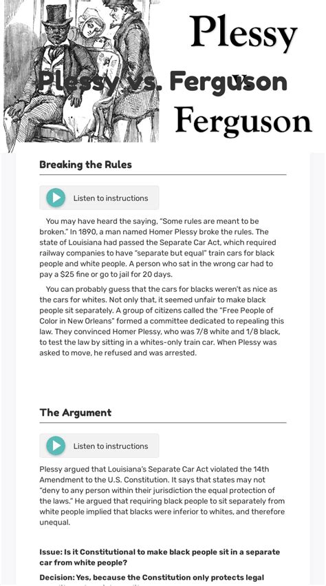 Plessy Vs Ferguson Worksheet