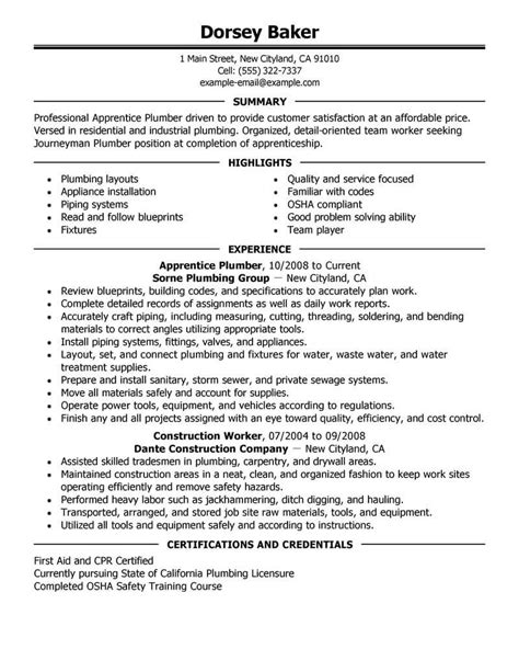 Plumbers Apprentice Job Description For Resume
