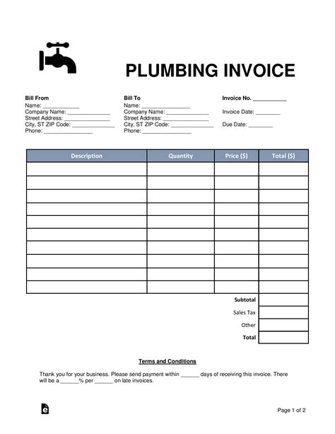 Plumbing Invoice Template Word