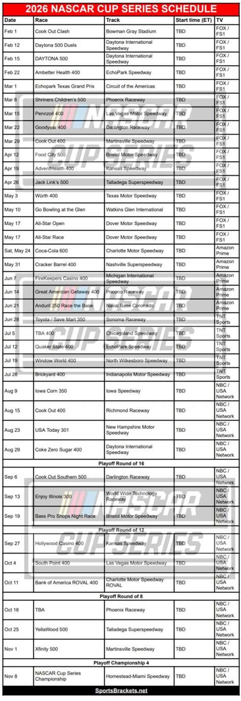 Pocket Size Printable Nascar Schedule