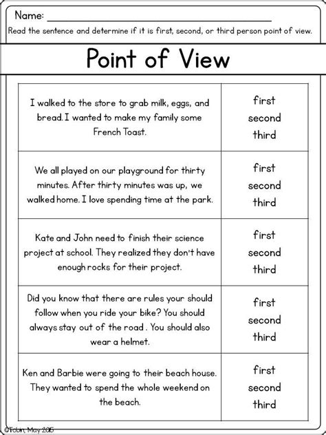 Point Of View Worksheets 5th Grade