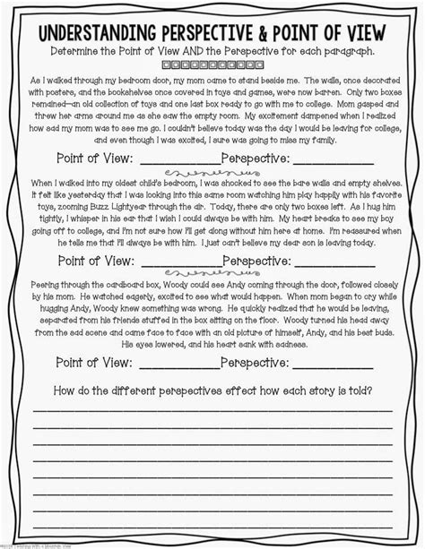 Point Of View 3rd Grade Worksheet