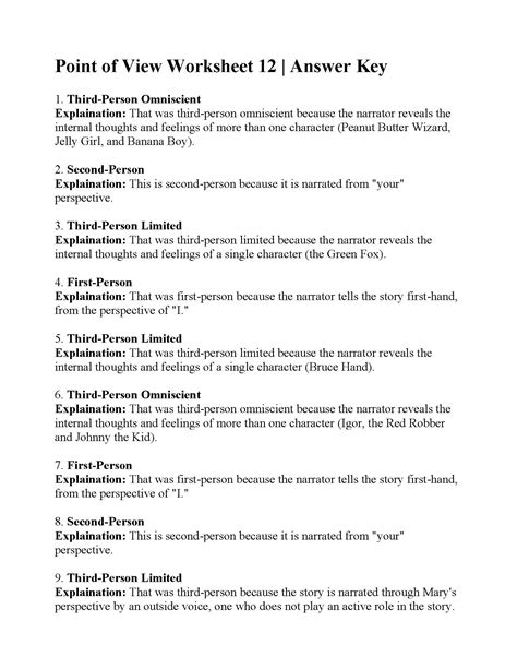 Point of View Worksheet 12 | Preview