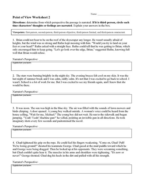 Point of View Worksheet 2 | Preview