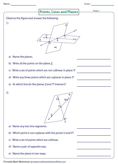 Points Lines And Planes Worksheet With Answer Key