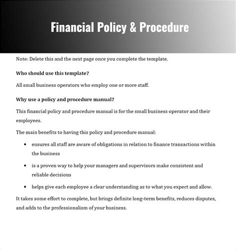 Policies And Procedures Template For Small Business Pdf