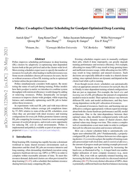 Pollux Coadaptive Cluster Scheduling for GoodputOptimized Deep