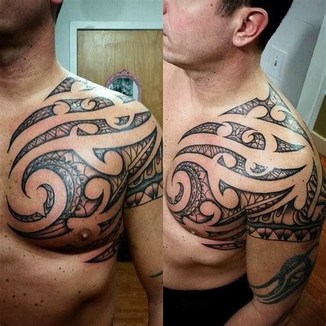 Polynesian Chest & Shoulder Piece Best tattoo design ideas