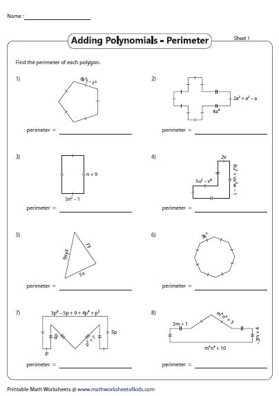 Polynomials Area And Perimeter Worksheet