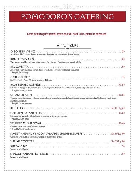 Pomodoro Catering Menu