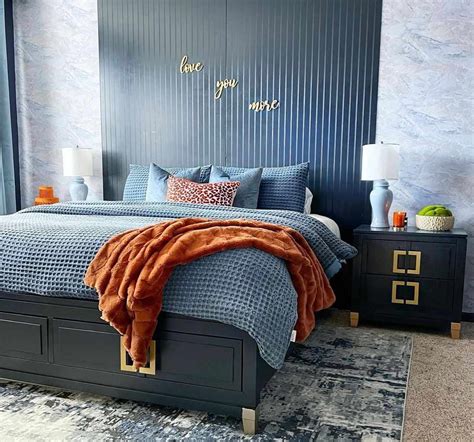 Pop of color with accessories in blue bedroom