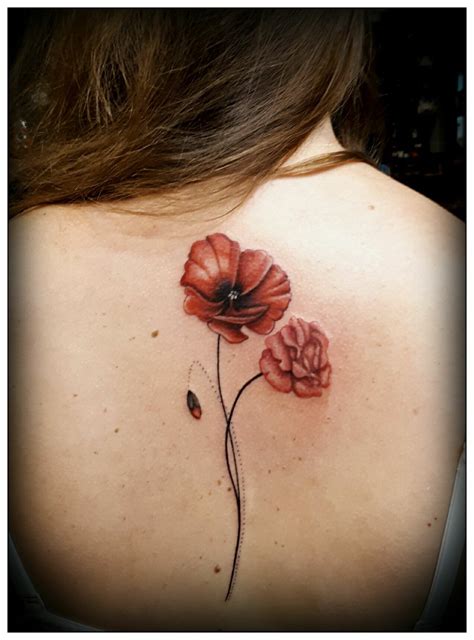 Torquoise roses with pink poppy tattoo Poppies tattoo