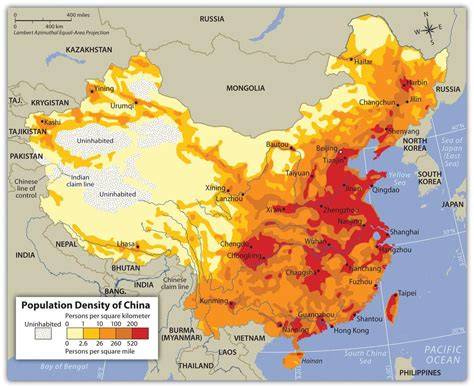 Population Density Levels in China Map