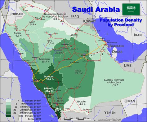 Map Saudi Arabia Popultion density by administrative division