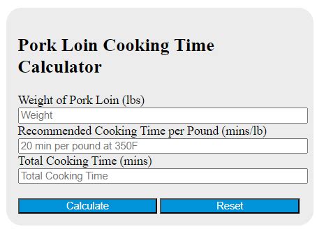 Pork Loin Cooking Time Calculator