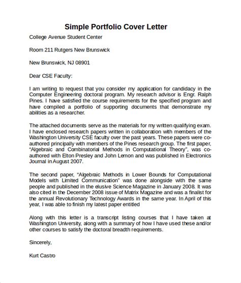 Portfolio Cover Letter Example