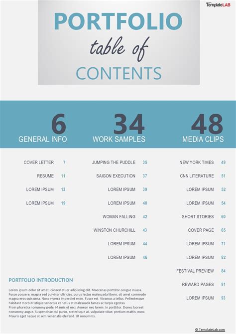 Portfolio Table Of Contents Template