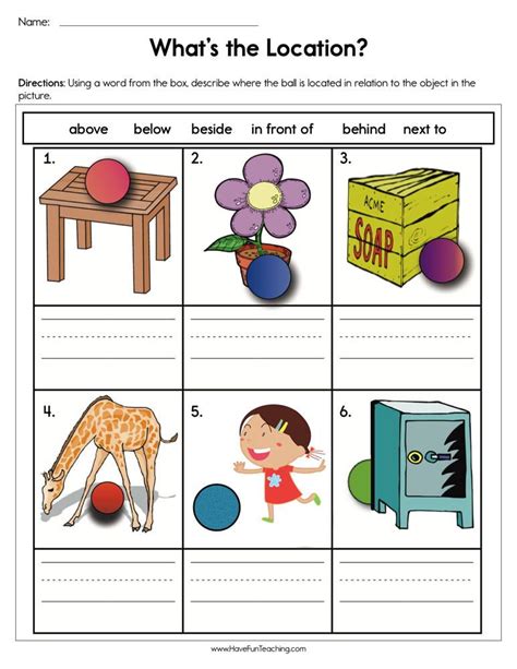 Positional Words Worksheets For Kindergarten
