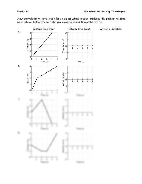 Positiontime And Velocitytime Graphs Worksheet Answers
