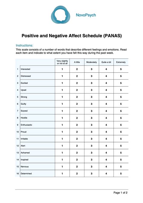 Positive and Negative Affect Schedule (PANAS) Scorecard [27