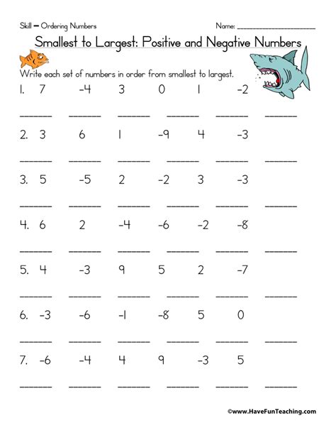 Positive And Negative Number Worksheets