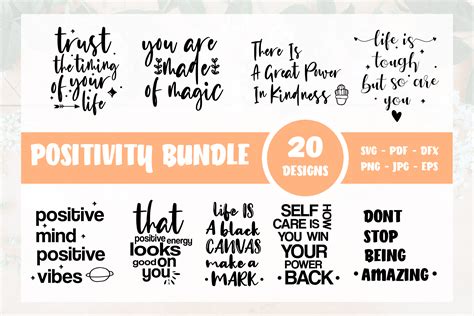 Download Positivity Bundle of 19 SVG DXF PNG... Silhouette