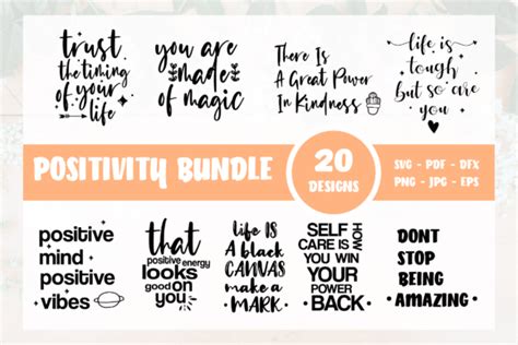 Download Positivity Bundle of 19 SVG DXF PNG... Silhouette For Crafts