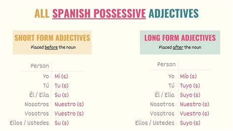 Possessive Adjectives In Spanish Chart