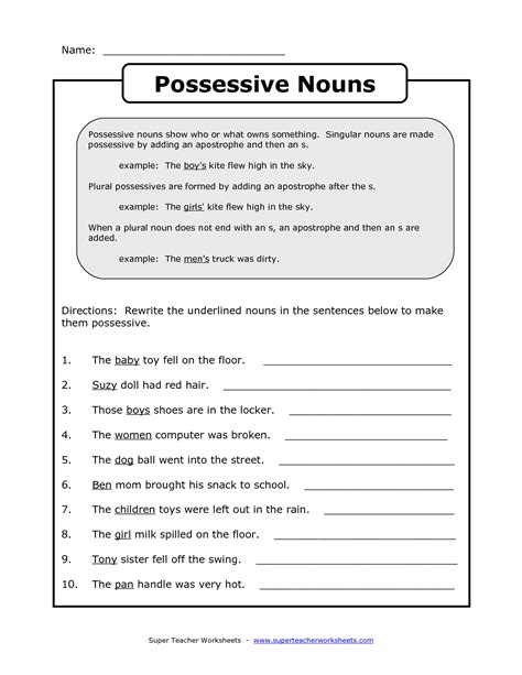 Possessive Plural Nouns Worksheets