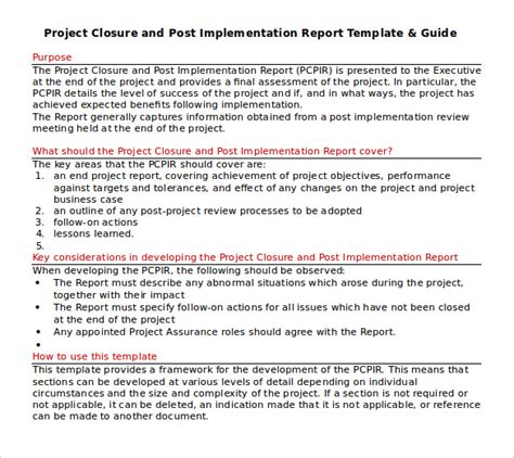 Project post implementation review template