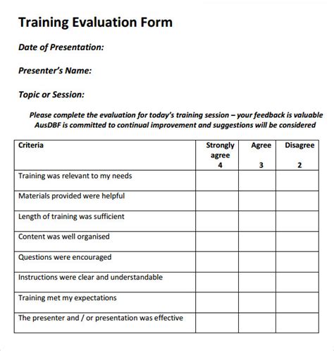 Post Training Evaluation Template