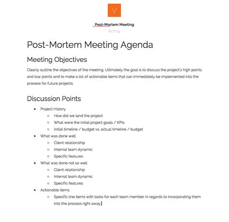 Post Mortem Meeting Agenda Template