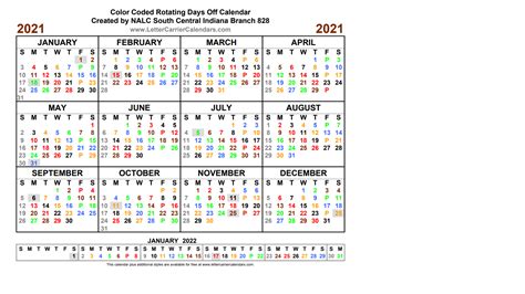 Postal Color Coded Calendar