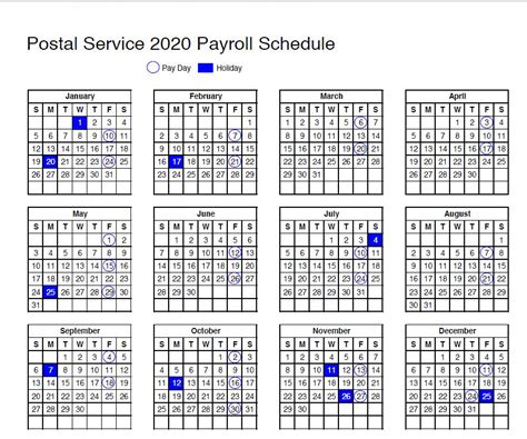 Postal Pay Calendar