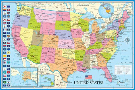 Map of The United States of America USA 24x36 Wall Poster Eurographi