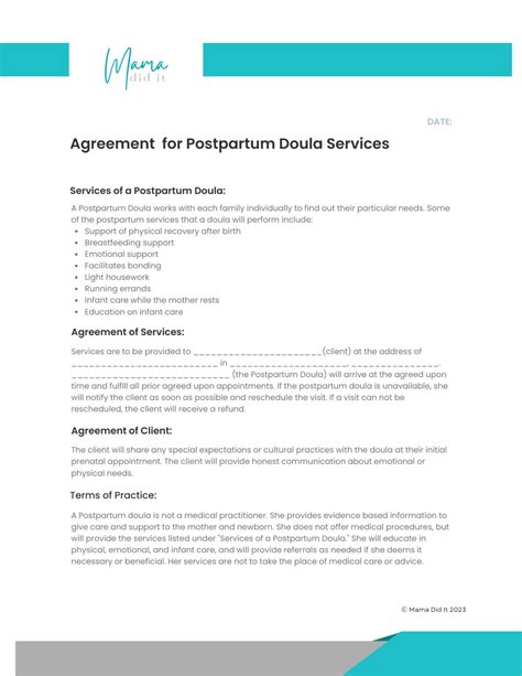 Postpartum Doula Contract Template