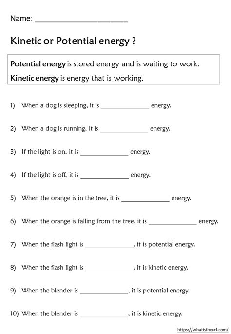 Potential Energy Kinetic Energy Worksheet