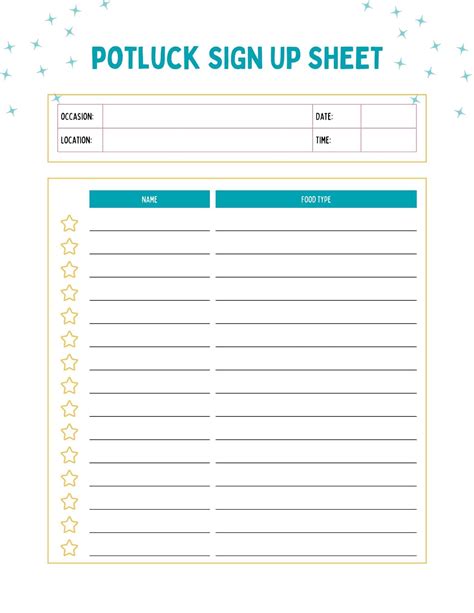 Potluck Sign Up Sheet Templates Activity Shelter