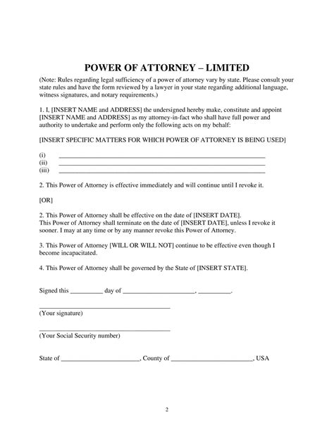 Power Of Attorney Document Template