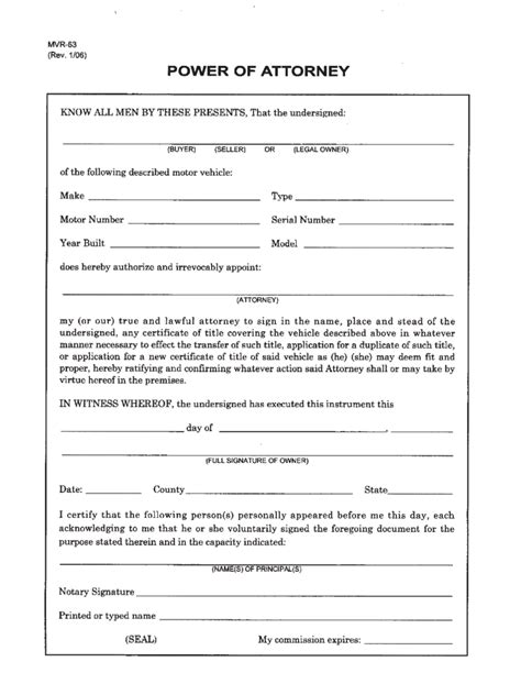 Power Of Attorney Form N.c. Printable