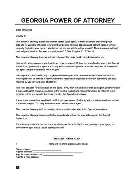 Power Of Attorney Template Georgia
